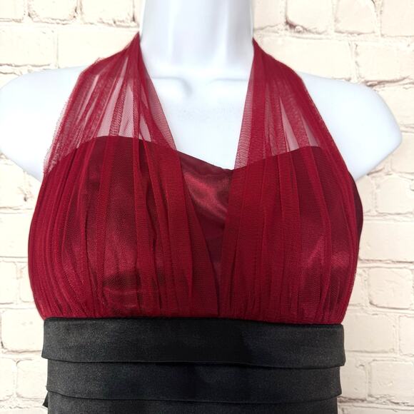 Sequin Hearts Jrs Burgundy Satin Halter Dress Sz 9 Tulle Layers Whimsigoth Fairy - Picture 4 of 12